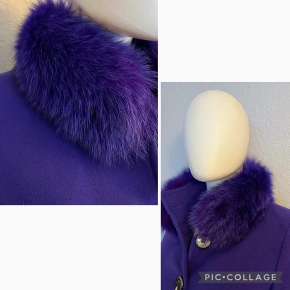 NWT WOMEN SHORT COAT  DYED REAL‎ FUR COLLAR WOOL LINED SINLE-BREASTED JACKET